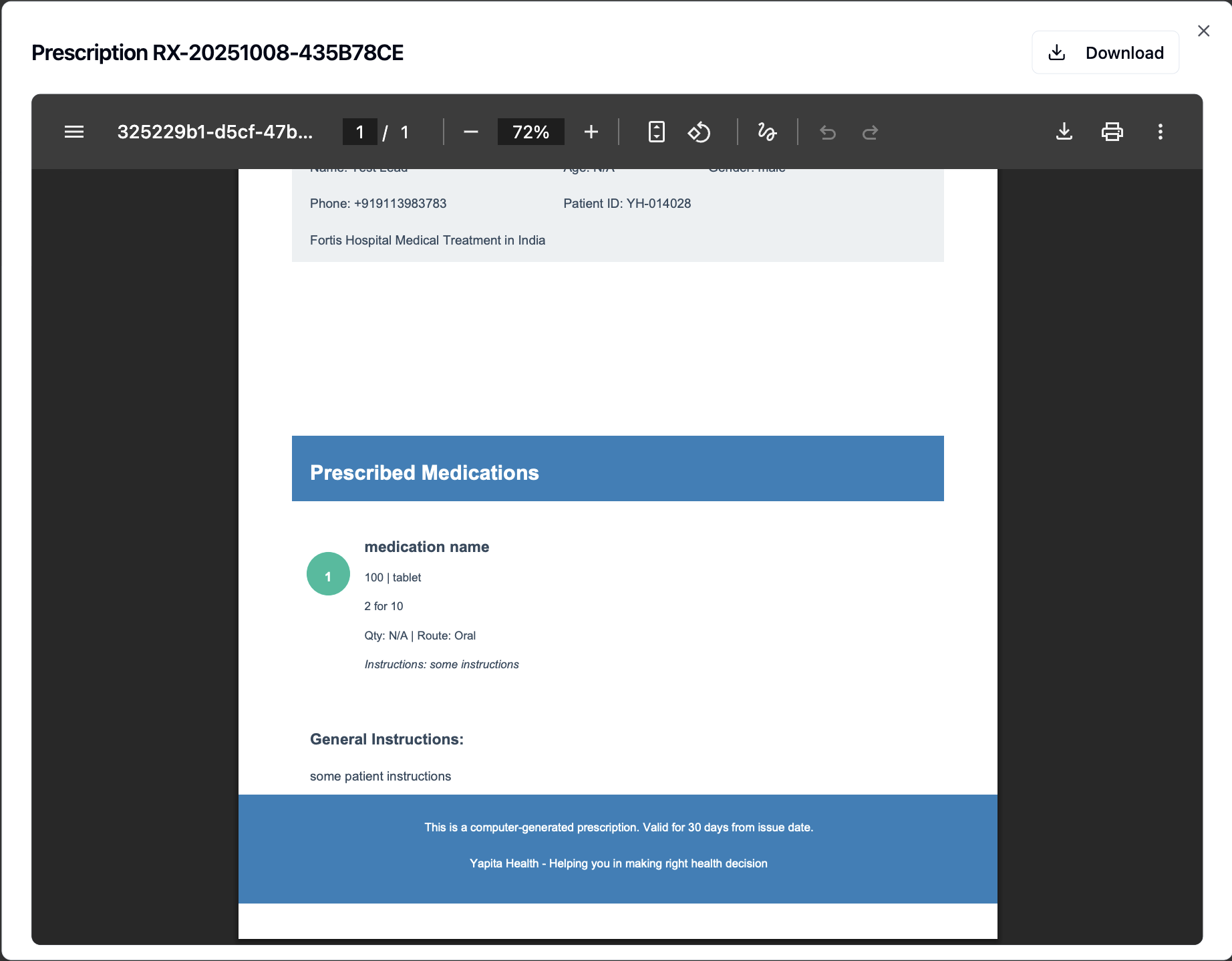Digital Prescription Delivery demo